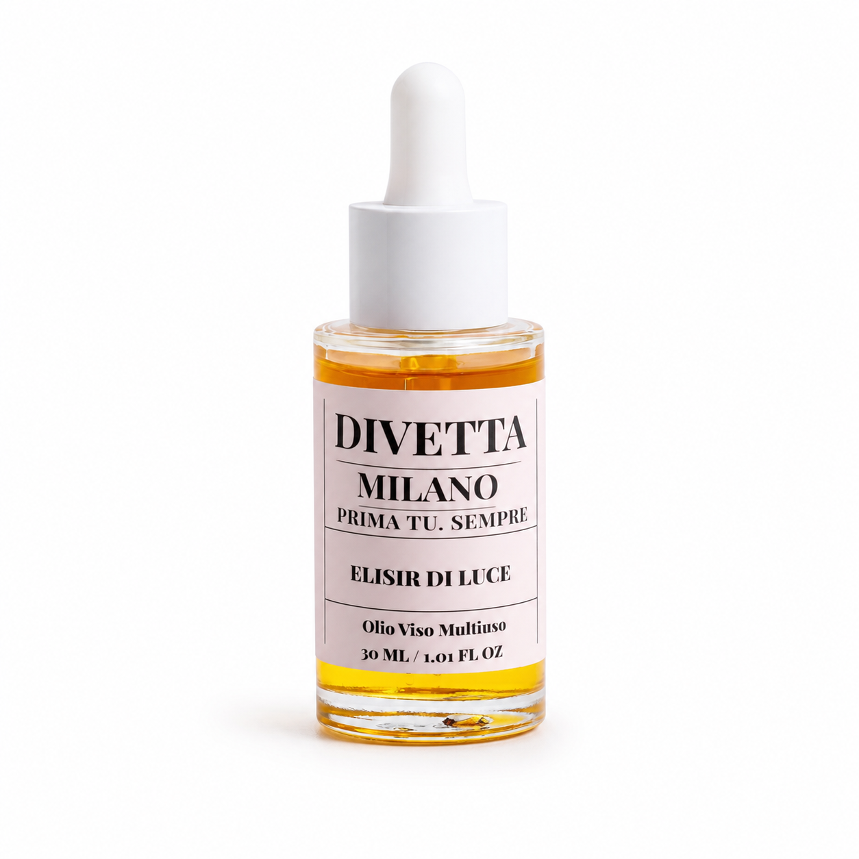 Divetta Milano Olio Viso Multifunzione 30 ml, bottiglia su sfondo bianco